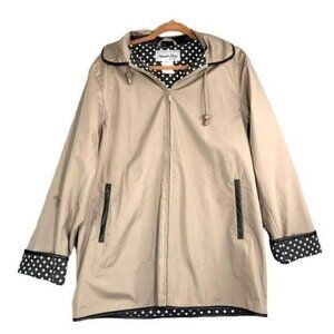 Thermal Slicks Waterproof Rain Jacket w/Polka Dot Lining - Beige/B&W Size Medium